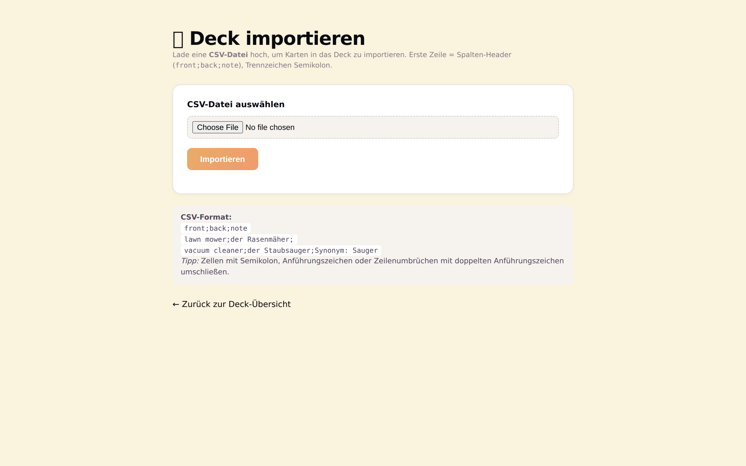 CSV-Import-Vorschau mit erkannten Karten
